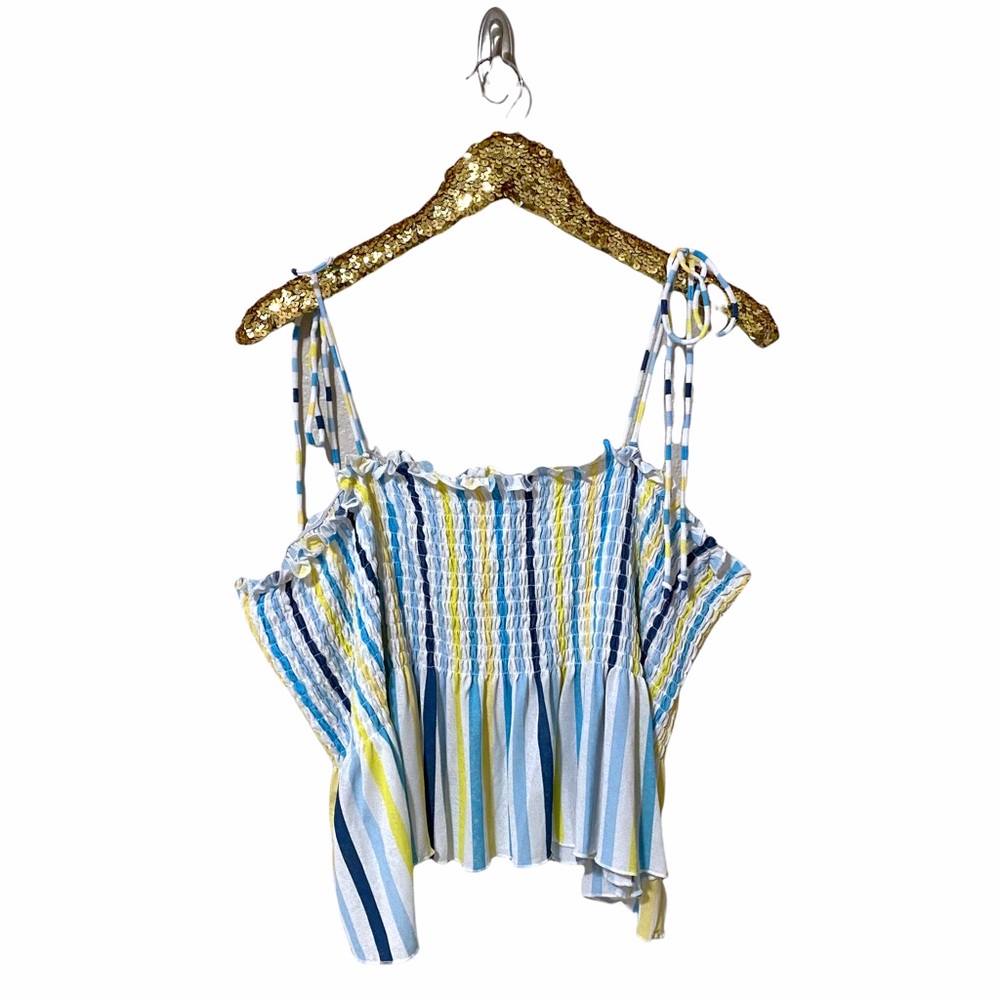 Y2K Wild Fable Striped Smocked Crop Top Tie Top New